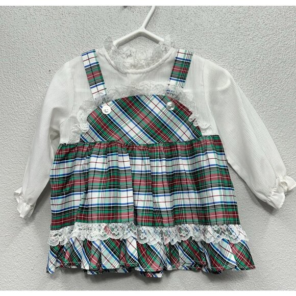 Vintage Plaid Baby Dress 0-3 Months / 3-6 Months Tartan Plaid Holiday Union Made - Picture 2 of 6